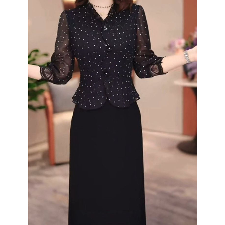 2026春夏季新款气质显瘦波点裙子高级水晶琉璃丝假两件套装连衣裙