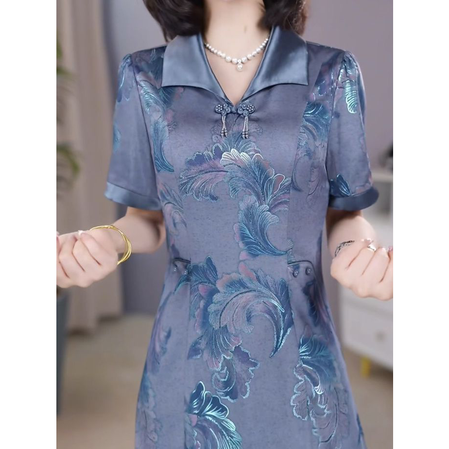 2026夏季新款修身显瘦礼服裙高级芸锦提花缎中年妈妈气质连衣裙