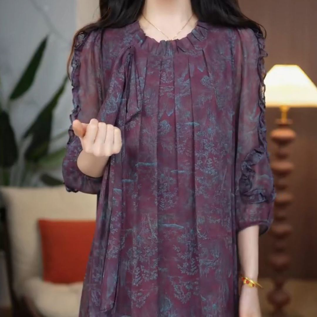 2026春夏新款宽松遮肚子薄款大码连衣裙高级轻羽丝碎花洋气礼服裙