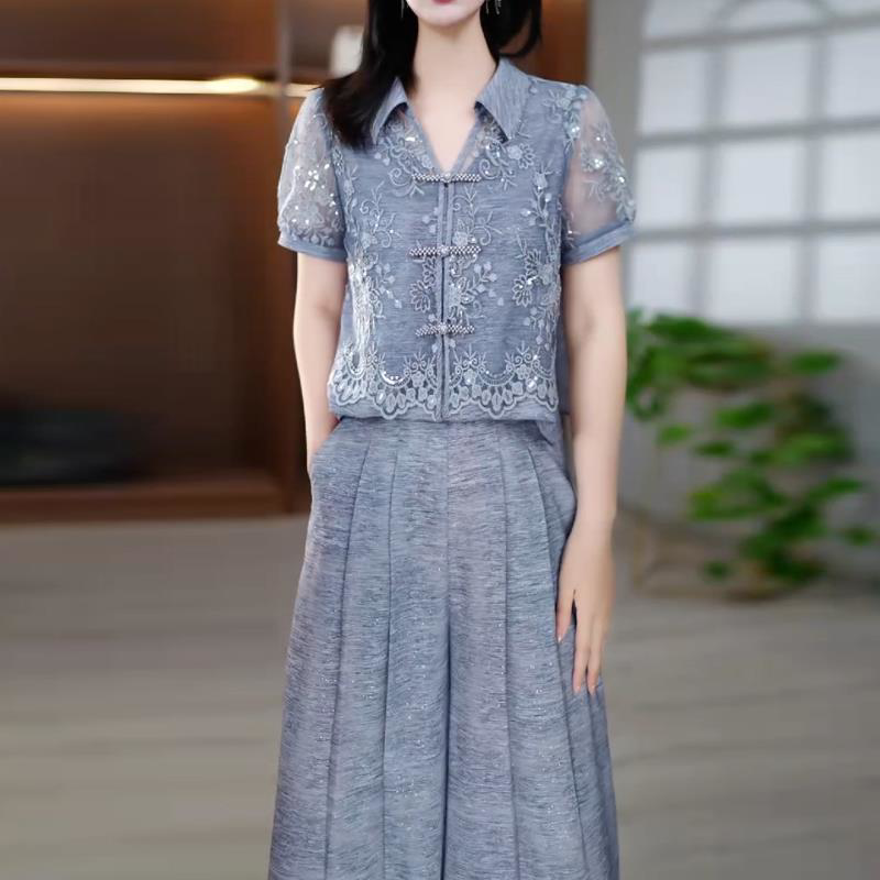 2026新款今年流行新中式国风套装女夏爆款减龄高级感阔腿裤两件套