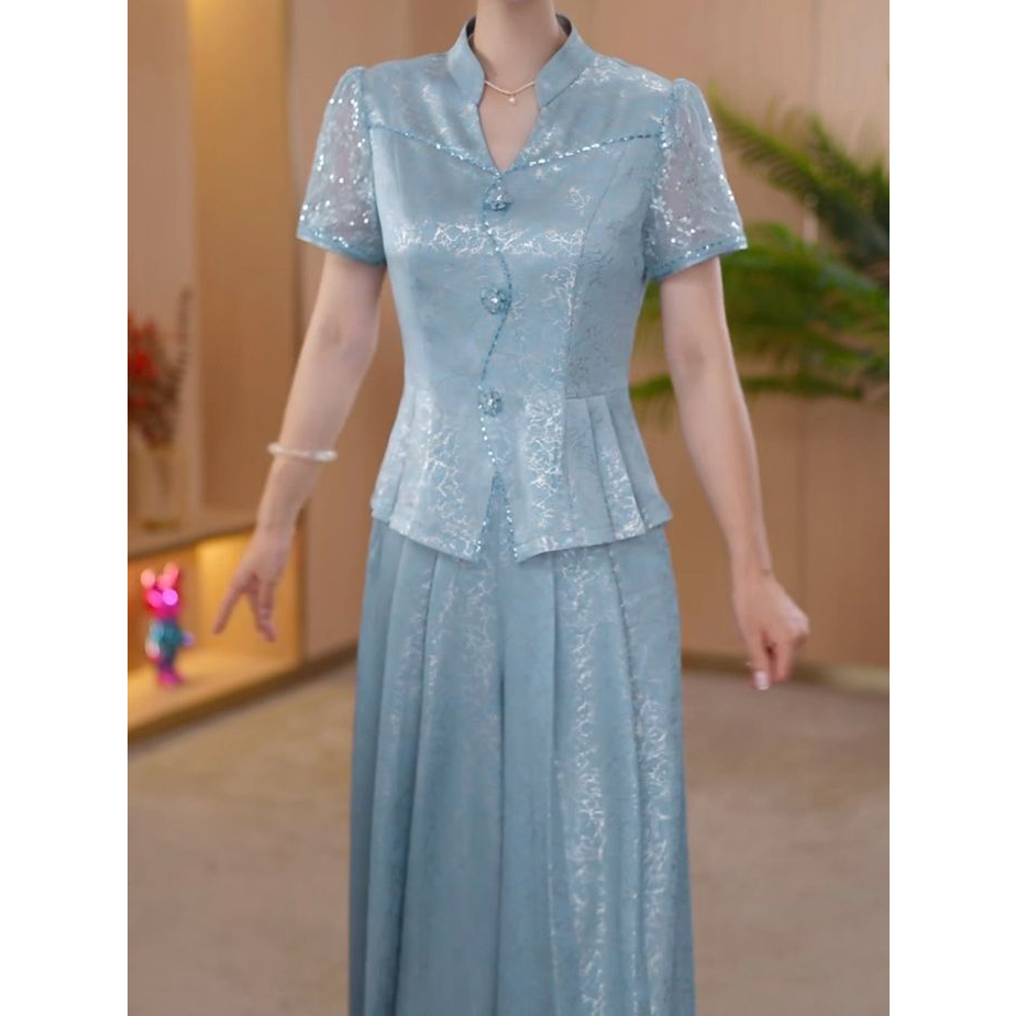 2026夏季新款优雅洋气显白两件套高级冰桑缎上衣裤子时尚套装女