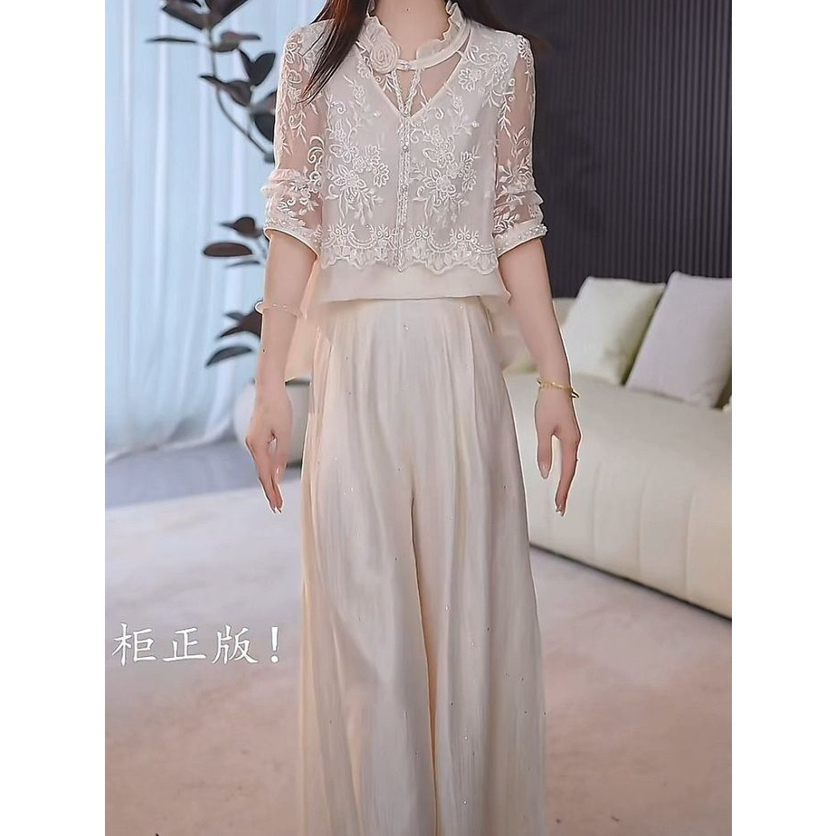 2026夏季新款气质显瘦遮肉洋气套装时尚莱赛尔天丝上衣裤子两件套