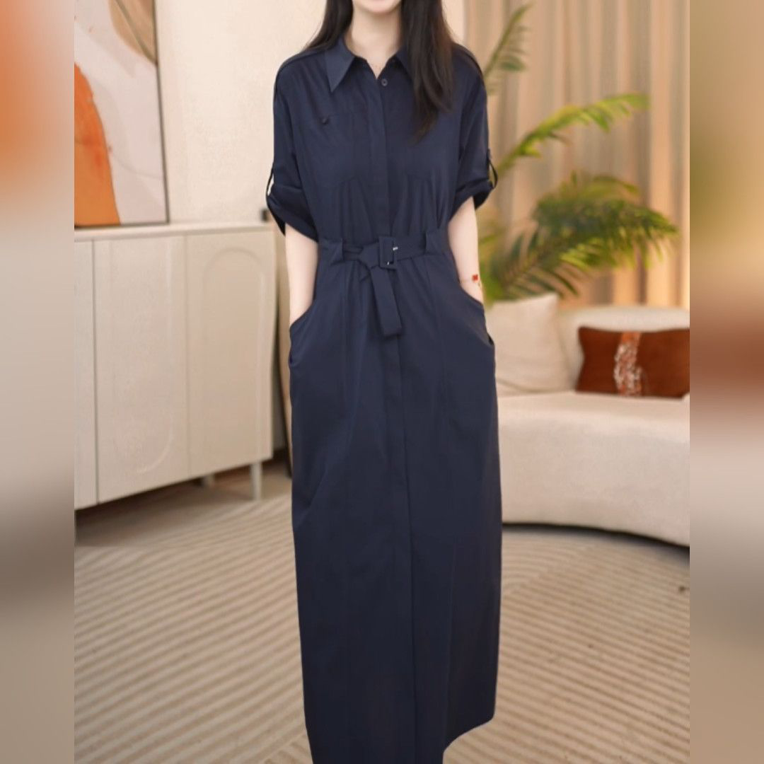 2026年夏季上新大码女装mm轻奢通勤风翻领衬衫连衣裙女收腰显瘦