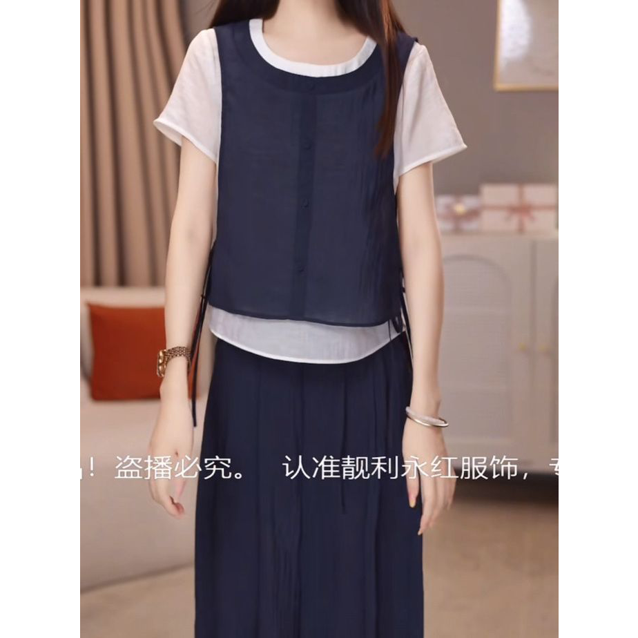 2026夏季新款简约上衣裤子休闲两件套高级冰丝麻时尚短袖套装女