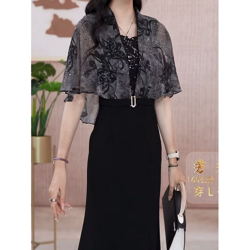 2026夏季新款精致减龄裙子高级冰丝TR梭织精纺时尚假两件礼服裙女