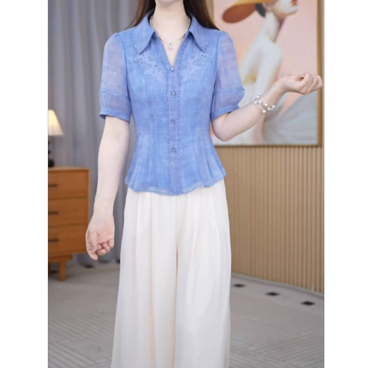 2026年新款夏季高端时尚洋气百搭收腰显瘦上衣+裤子两件套装M-4XL