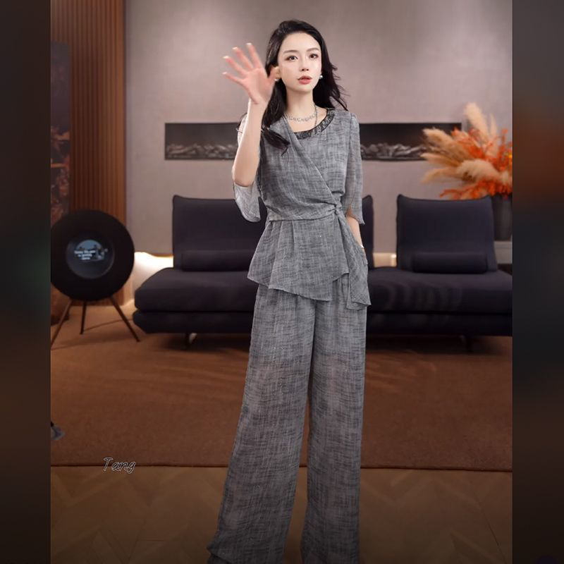 2026年夏季新款高端时尚洋气两件套原创大码中年妈妈简约通勤套装