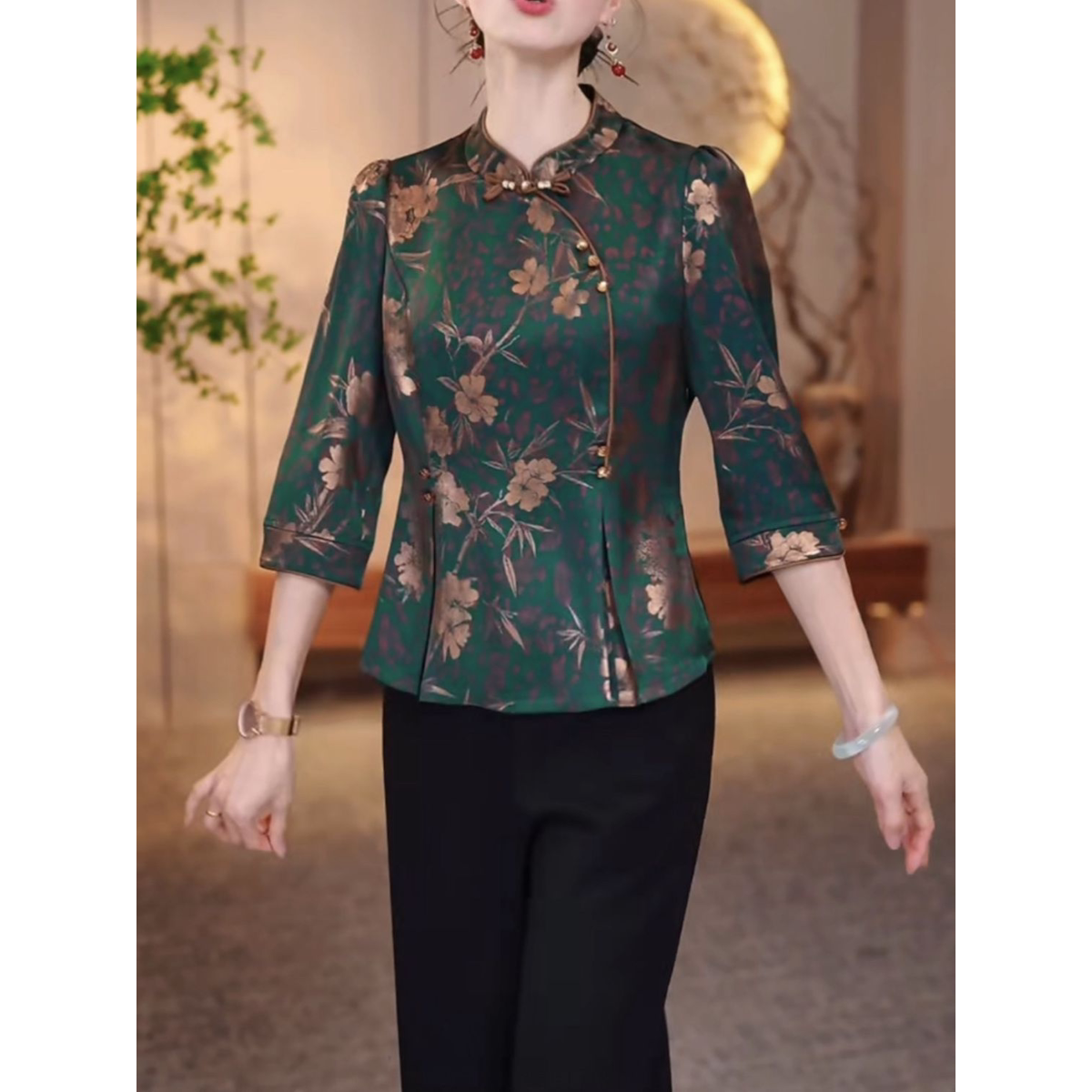 2026夏新款优雅洋气显瘦两件套帛莱软精纺时尚中式上衣+裤子套装