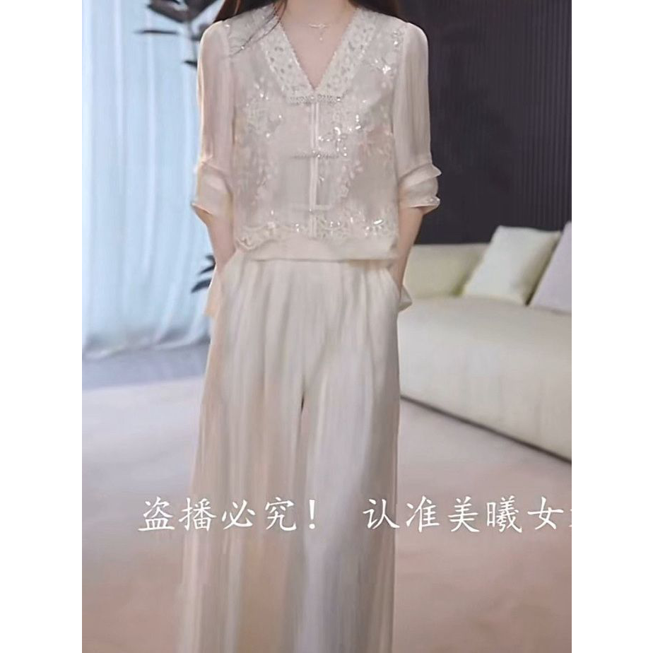 2026夏季时尚修身显瘦气质套装新中式莱赛尔天丝两件套装上衣裤子