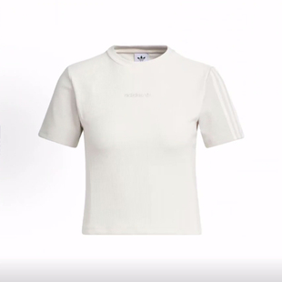 adidas originals三叶草 Crop Tee 三条纹拼色运动短袖T恤 女款