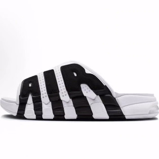 Nike Air More Uptempo Slide一字拖鞋 男女同款 白黑