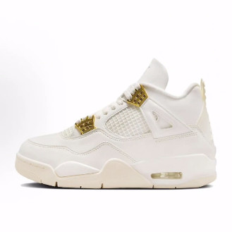 Jordan Air Jordan 4 Metallic Gold 耐磨 中帮 篮球鞋 女款 白色