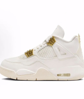 Jordan Air Jordan 4 Metallic Gold 耐磨 中帮 篮球鞋 女款 白色