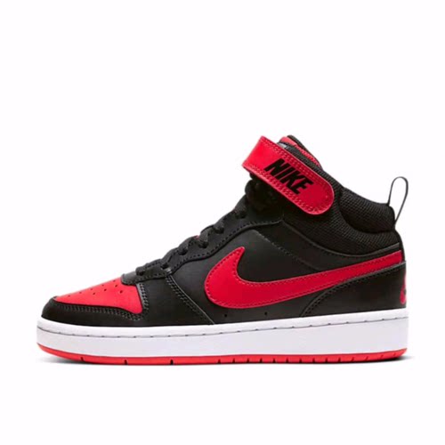 Nike Court Borough 2 Mid 合成革 耐磨保暖 中帮 儿童板鞋 黑红