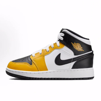 Jordan Air Jordan 1 Mid 舒适运动减震耐磨 中帮儿童篮球鞋 黄黑