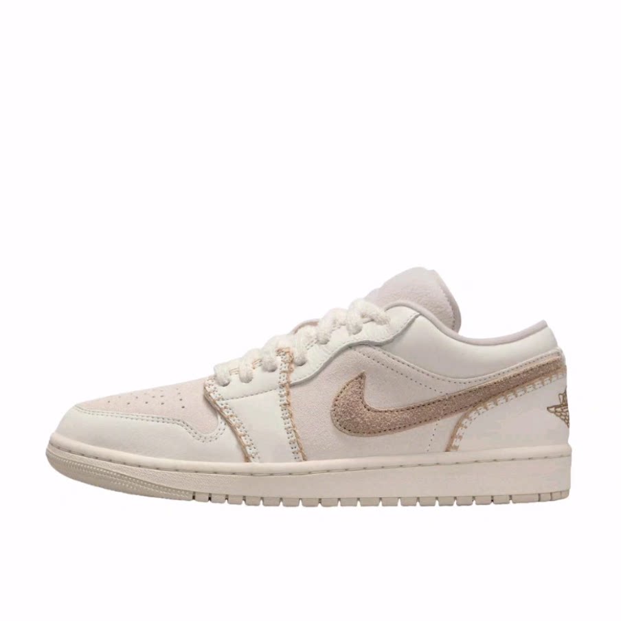 Jordan Air Jordan 1 皮革 透气 低帮 复古篮球鞋 女款 米色