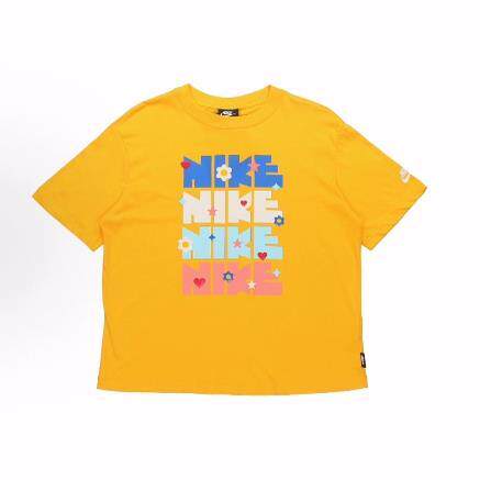 Nike  Essntl Ss Top 美式复古字母印花  落肩袖T恤 女款 黄色