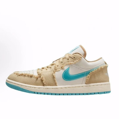 Jordan Air Jordan 1 圆头系带 低帮 复古篮球鞋 女款 米白蓝