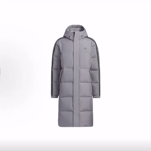adidas 600蓬袖子条纹印花户外运动休闲长款羽绒服 男款