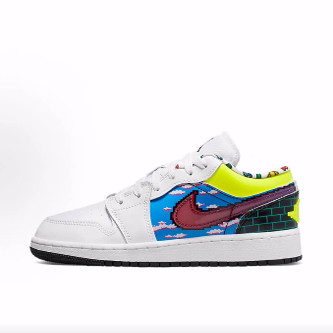 Jordan Air Jordan 1 Low 减震耐磨 低帮 儿童篮球鞋 白色
