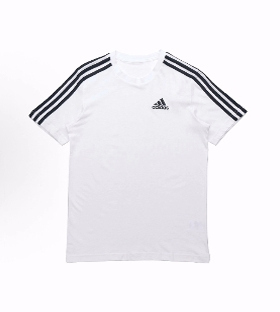 adidas M 3s Sj T 运动训练三条纹圆领印花短袖T恤 男款 白色