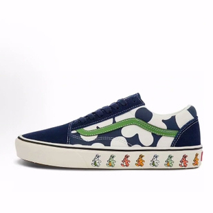 花朵印花 Skool系列 低帮 板鞋 蓝白 Vans 男女同款 Old