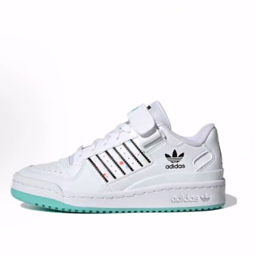 adidas originals FORUM Low J 耐磨 低帮 儿童板鞋 白黑蓝