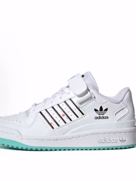 adidas originals FORUM Low J 耐磨 低帮 儿童板鞋 白黑蓝