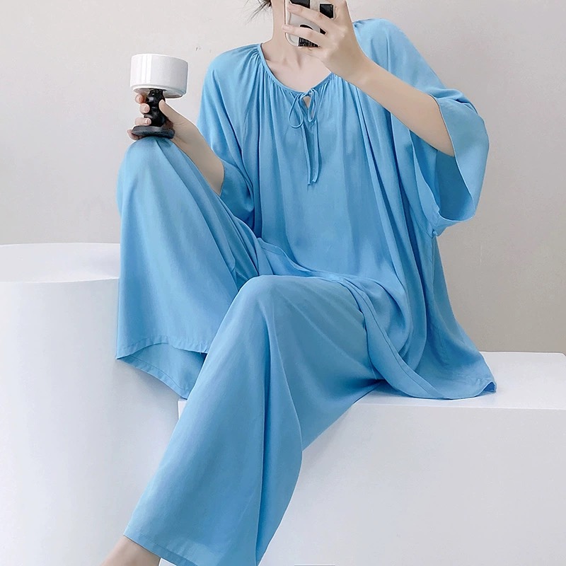 2025新款短袖棉绸睡衣女春夏季大版型家居服套装中国风可外穿大码