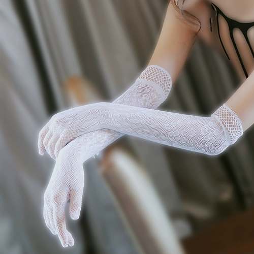 Черные кружевные перчатки, тонкий белый длинный летний комплект для невесты, изысканный стиль