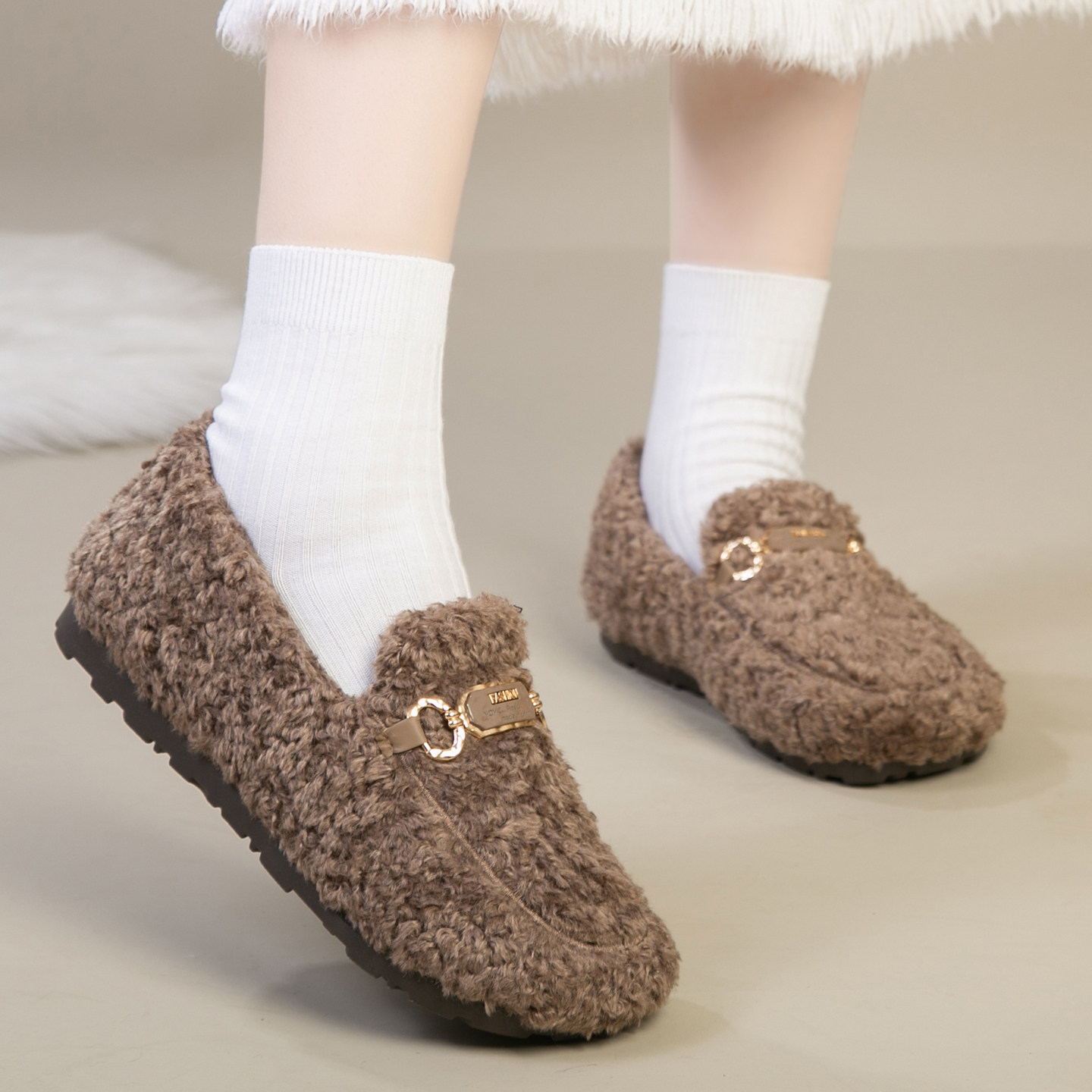 冬季加绒豆豆鞋女款加厚保暖二棉鞋一脚蹬防滑软底舒适妈妈开车鞋,女鞋,毛毛鞋,淘宝优惠券,粉丝福利购,淘宝优惠卷