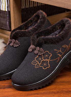 棉鞋老年人鞋老北京布鞋冬鞋雪地靴女士加绒奶奶妈妈老人鞋保暖鞋