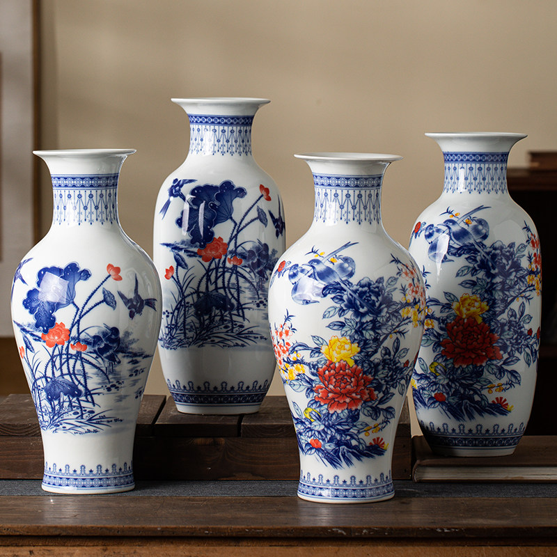景德镇青花瓷花鸟陶瓷器花瓶家居装饰品摆件插花电视柜工艺品