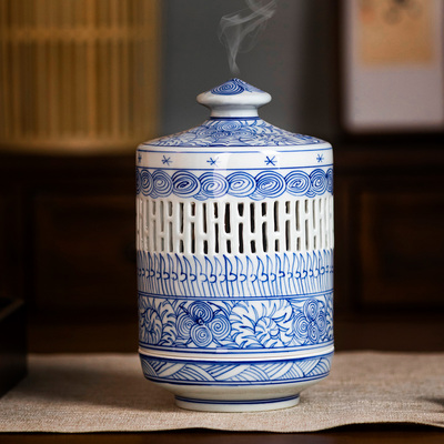 帛画景德镇仿古陶瓷油灯摆件客厅茶室装饰品陶瓷油灯摆件陶瓷香炉