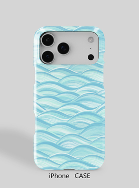 夏日波浪蓝色日系适用于iPhone16ProMax轻薄15适用于14苹果13手机壳12不掉色11环保可水洗硬壳散热半包保护壳