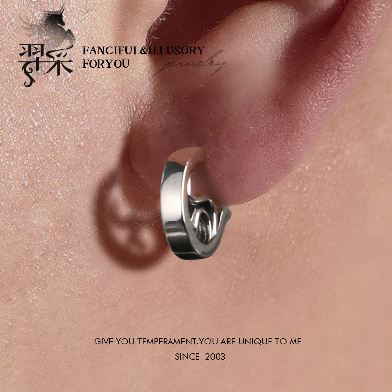 羿采复古唐草环纯银耳钉