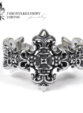 羿采男士925纯银戒指克罗十字架指环INS欧美小众潮人男女食指