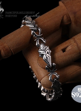 羿采男士潮人925纯银霸气时尚手链个性骑士高级感手环小众ins饰品