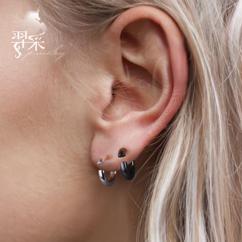 羿采男女C形纯银双面耳钉