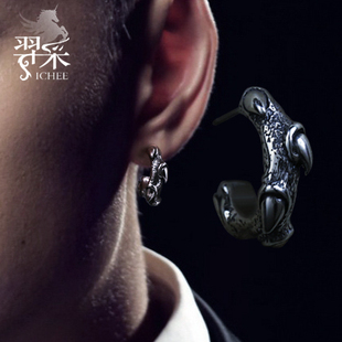 羿采单只男士霸气爪牙925银饰耳环银耳钉女生个性耳饰品夜店配饰