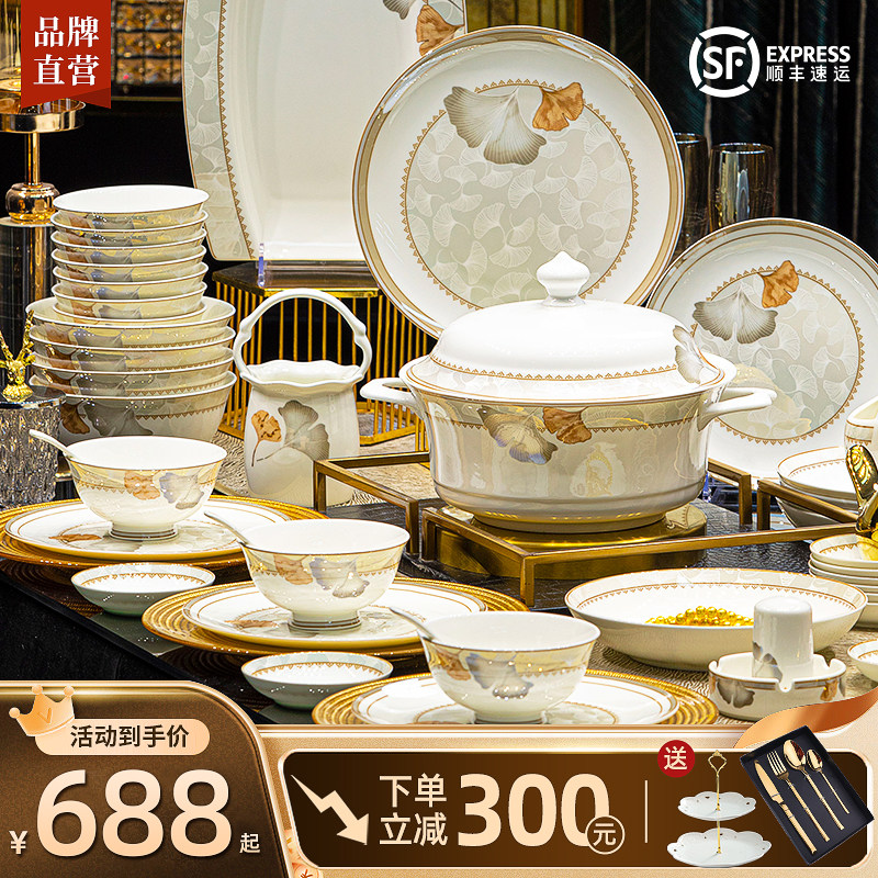 碗家用2025新款高颜值景德镇碗碟套装家用轻奢陶瓷餐具套装乔迁