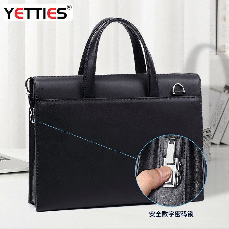 新款真皮手提包防盗密码锁男士电脑包公文包多大容量牛皮商务男包