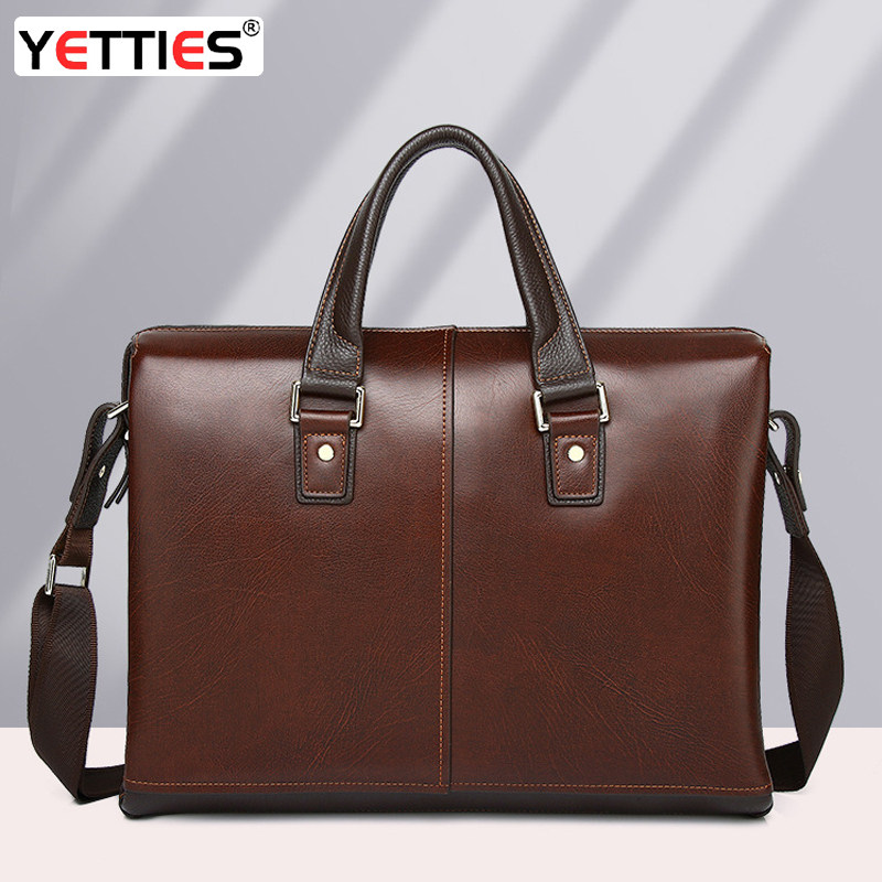 男士真皮复古手提包头层牛皮15.6寸电脑包高端大容量商务包公文包