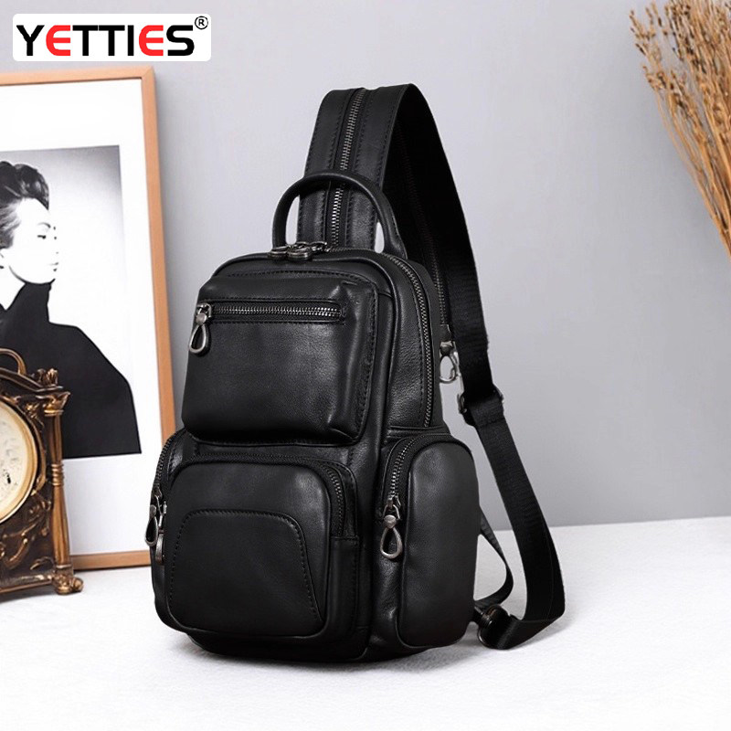 头层牛皮旅行胸包男款多口袋软皮男士背包大容量双肩包三用斜挎包