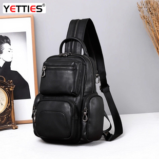 头层牛皮旅行胸包男款多口袋软皮男士背包大容量双肩包三用斜挎包