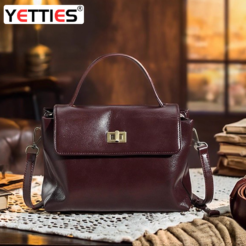 真皮复古锁扣通勤斜挎女包