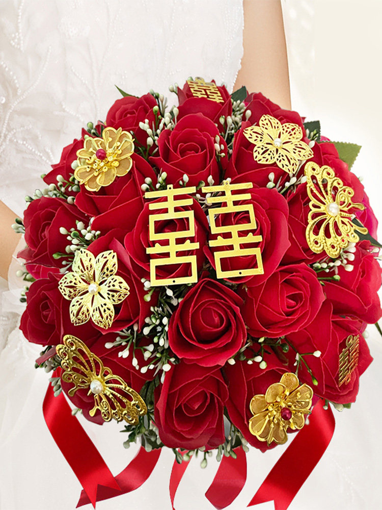 出嫁领证登记手捧花新娘结婚手捧花仿真二合一婚礼拍照香皂花秀禾