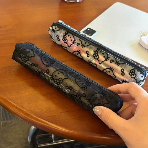 可爱kitty网纱收纳笔袋便携小容量化妆刷收纳手拿小包包