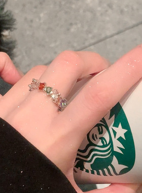 银町梦幻彩色锆石戒指女小众高级感钻戒尾戒食指环珠宝首饰品