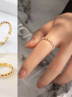 小众设计菱形锆石开口戒指  时尚轻奢优雅食指戒 ins潮冷淡风戒圈